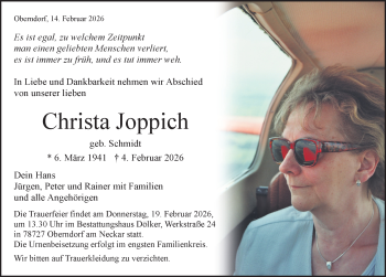 Traueranzeige von Christa Joppich von Schwarzwälder Bote