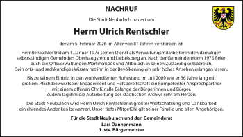Traueranzeige von Ulrich Rentschler von Schwarzwälder Bote