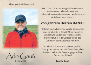 Traueranzeige von Ado Gauß von Schwarzwälder Bote