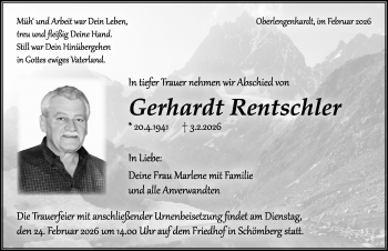 Traueranzeige von Gerhardt Rentschler von Schwarzwälder Bote