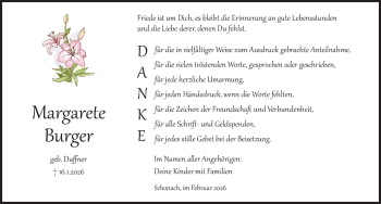 Traueranzeige von Margarete Burger von Schwarzwälder Bote