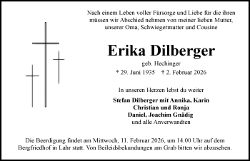 Traueranzeige von Erika Dilberger von Schwarzwälder Bote