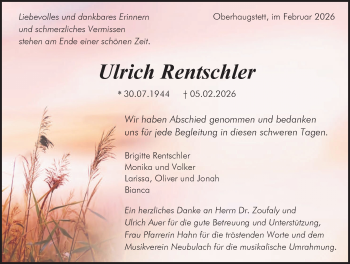 Traueranzeige von Ulrich Rentschler von Schwarzwälder Bote