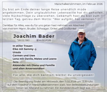 Traueranzeige von Joachim Bader von Schwarzwälder Bote