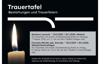 Traueranzeige von Totentafel vom 05.02.2026  von Schwarzwälder Bote