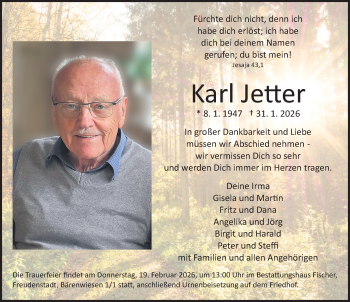 Traueranzeige von Karl Jetter von Schwarzwälder Bote