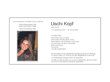 Traueranzeige von Uschi Kopf von Schwarzwälder Bote