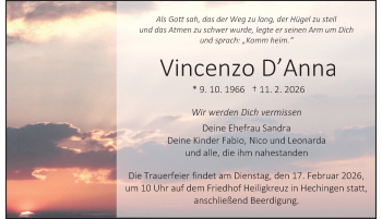 Traueranzeige von Vincenzo D¿Anna von Schwarzwälder Bote