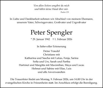 Traueranzeige von Peter Spengler von Schwarzwälder Bote