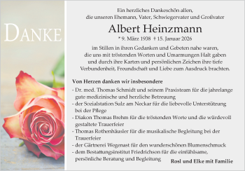 Traueranzeige von Albert Heinzmann von Schwarzwälder Bote