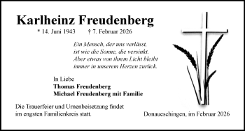 Traueranzeige von Karlheinz Freudenberg von Schwarzwälder Bote