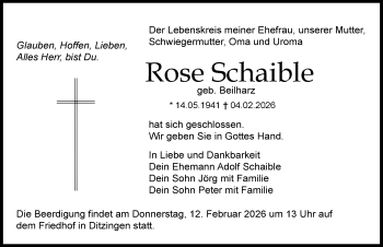 Traueranzeige von Rose Schaible von Schwarzwälder Bote