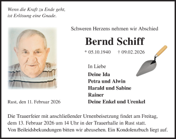 Traueranzeige von Bernd Schiff von Schwarzwälder Bote