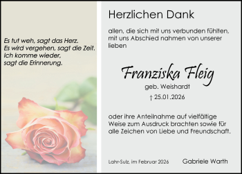 Traueranzeige von Franziska Fleig von Schwarzwälder Bote