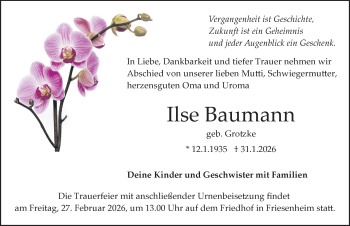 Traueranzeige von Ilse Baumann von Schwarzwälder Bote
