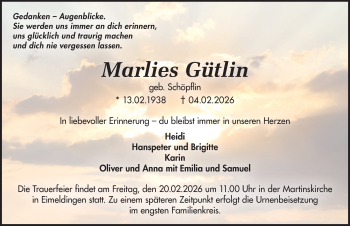 Traueranzeige von Marlies Gütlin von Schwarzwälder Bote