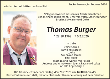 Traueranzeige von Thomas Burger von Schwarzwälder Bote