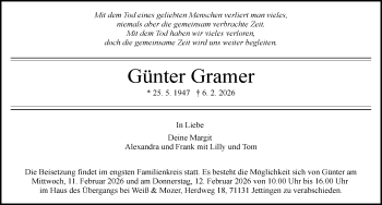 Traueranzeige von Günter Gramer von Schwarzwälder Bote