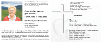 Traueranzeige von Gretel Gutekunst von Schwarzwälder Bote