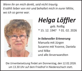 Traueranzeige von Helga Löffler von Schwarzwälder Bote