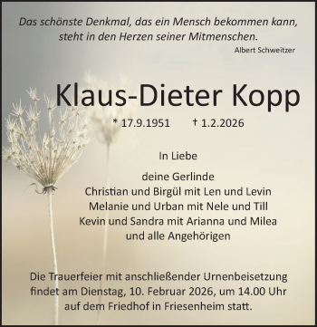 Traueranzeige von Klaus-Dieter Kopp von Schwarzwälder Bote