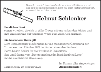 Traueranzeige von Helmut Schlenker von Schwarzwälder Bote