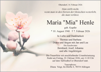 Traueranzeige von Maria Henle von Schwarzwälder Bote