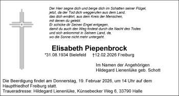 Traueranzeige von Elisabeth Piepenbrock von Schwarzwälder Bote