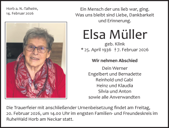 Traueranzeige von Elsa Müller von Schwarzwälder Bote