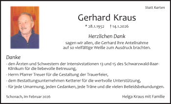 Traueranzeige von Gerhard Kraus von Schwarzwälder Bote