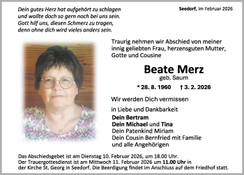 Traueranzeige von Beate Merz von Schwarzwälder Bote