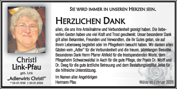 Traueranzeige von Christl Link-Pfau von Schwarzwälder Bote