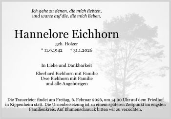 Traueranzeige von Hannelore Eichhorn von Schwarzwälder Bote