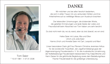 Traueranzeige von Tom Saier von Schwarzwälder Bote