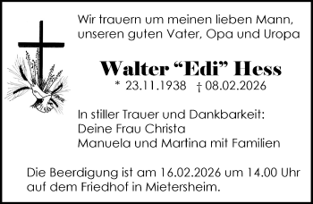 Traueranzeige von Walter Edi Hess von Schwarzwälder Bote