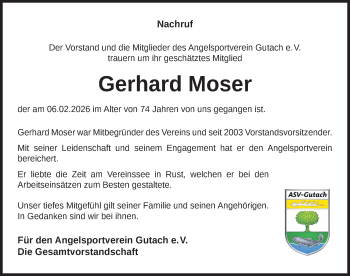Traueranzeige von Gerhard Moser von Schwarzwälder Bote