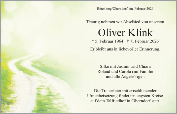 Traueranzeige von Oliver Klink von Schwarzwälder Bote