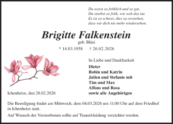 Traueranzeige von Brigitte Falkenstein von Schwarzwälder Bote