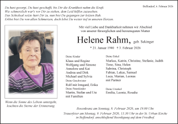Traueranzeige von Helene Rahm von Schwarzwälder Bote