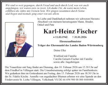 Traueranzeige von Karl-Heinz Fischer von Schwarzwälder Bote