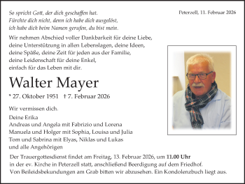 Traueranzeige von Walter Mayer von Schwarzwälder Bote