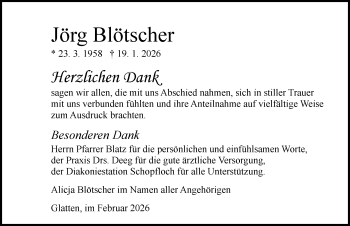 Traueranzeige von Jörg Blötscher von Schwarzwälder Bote