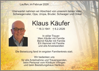 Traueranzeige von Klaus Käufer von Schwarzwälder Bote
