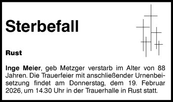 Traueranzeige von Totentafel vom 14.02.2026  von Schwarzwälder Bote