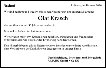 Traueranzeige von Olaf Krasch von Schwarzwälder Bote