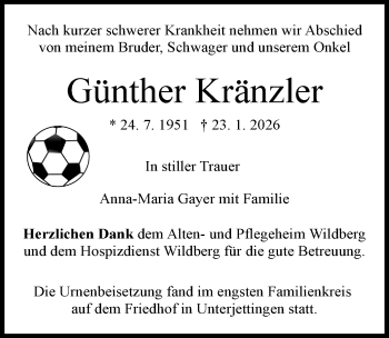 Traueranzeige von Günther Kränzler von Schwarzwälder Bote