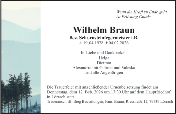 Traueranzeige von Wilhelm Braun von Schwarzwälder Bote