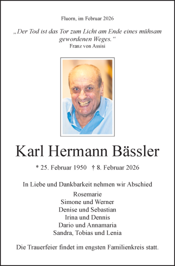 Traueranzeige von Karl Hermann Bässler von Schwarzwälder Bote