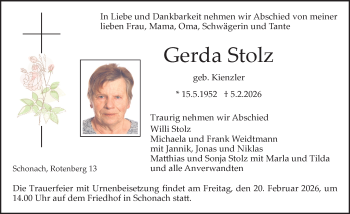 Traueranzeige von Gerda Stolz von Schwarzwälder Bote