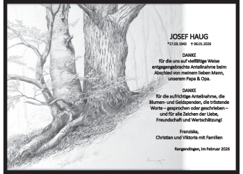 Traueranzeige von Josef Haug von Schwarzwälder Bote